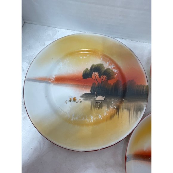 Luster ware Cup Saucer Plate Swan Lake Sunset - Picture 4 of 12